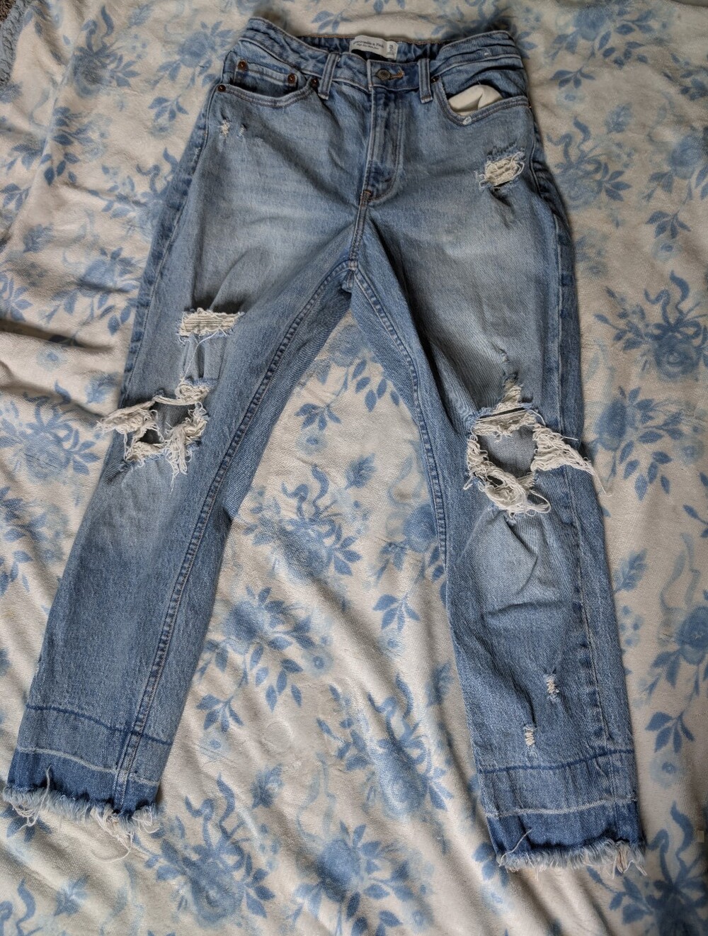 Abercrombie & Fitch Light Blue Distressed Mom Jeans